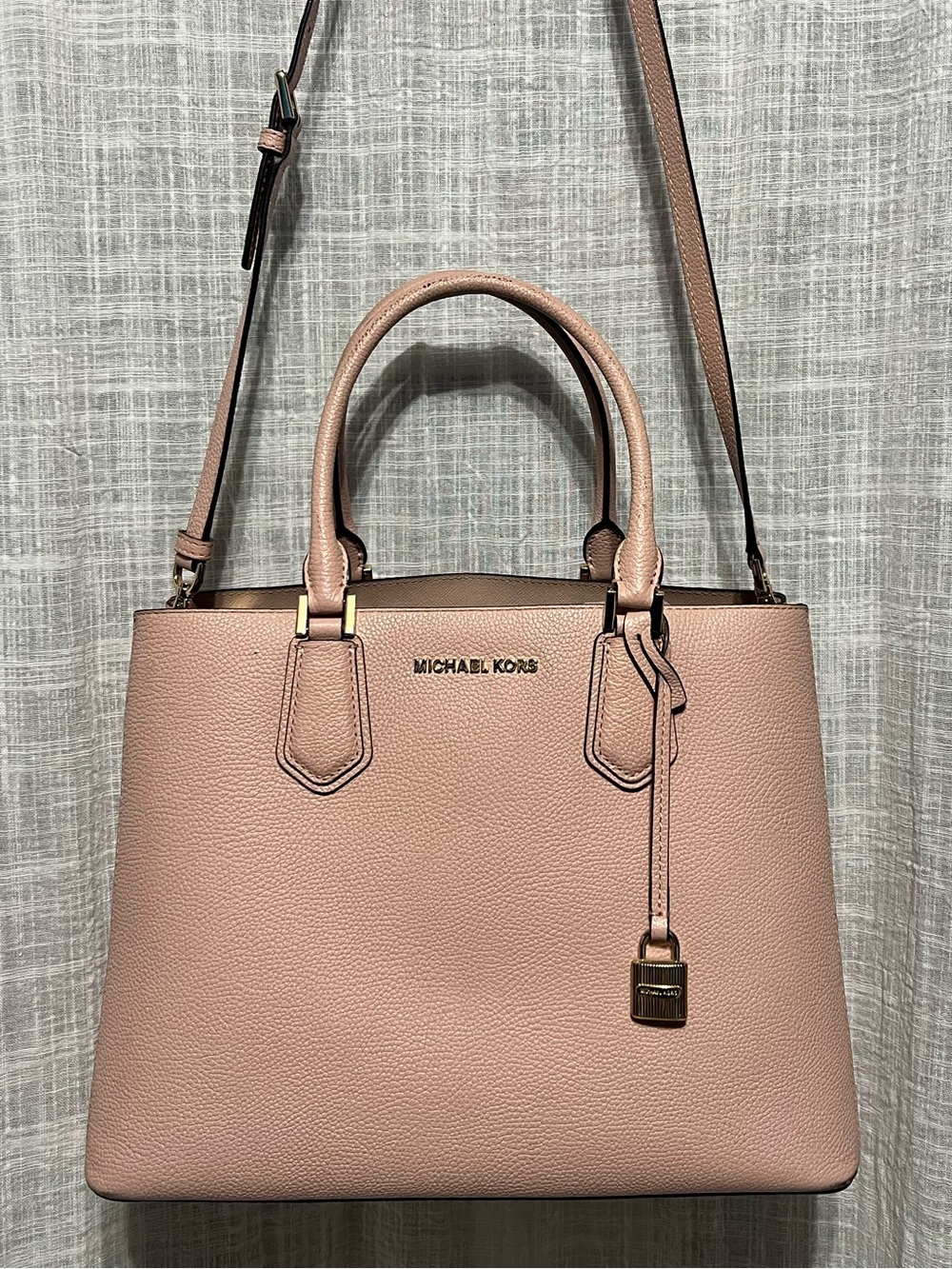 Michael Kors Blush Pink Pebbled Leather Satchel with Strap